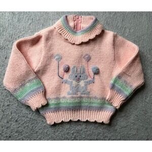 Vintage Easter 80s 90s Pink Bunny‎ Rabbit balloons knit Sweater 24 Months Girls